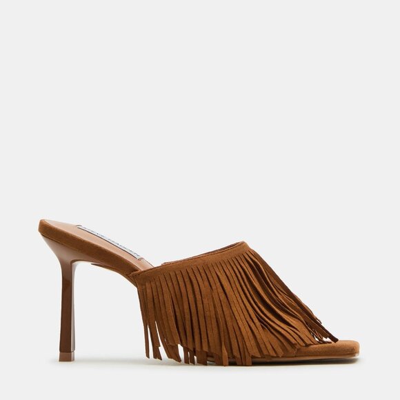 Steve Madden Morina Sandals in Cognac Suede leather fringe high heel like new - Picture 7 of 8